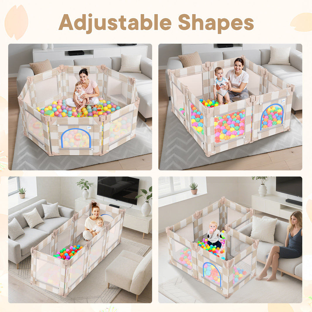 Baby Playpen, 50 x 50 in Play Pen for Babies and Toddlers (Sand Checks)