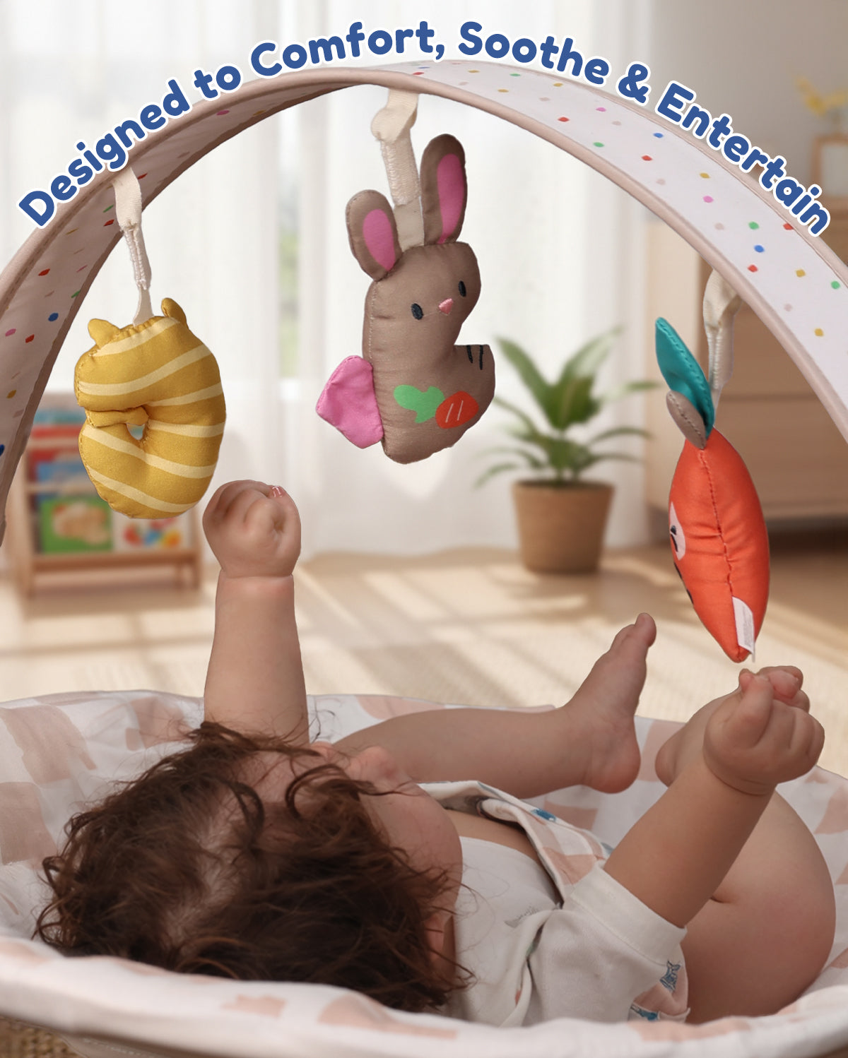 Baby Bouncer – Baby Bouncer seat, Infants Bouncy Seat with Music & Sensory Toys (Sand Checker)