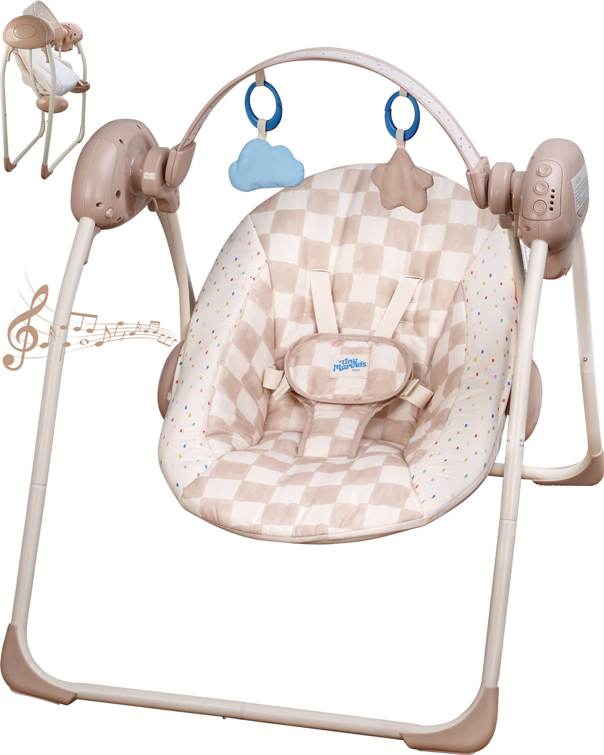 Baby Swings for Infants,Portable Swing with Adaptable Speed, Music(Sander Checker)
