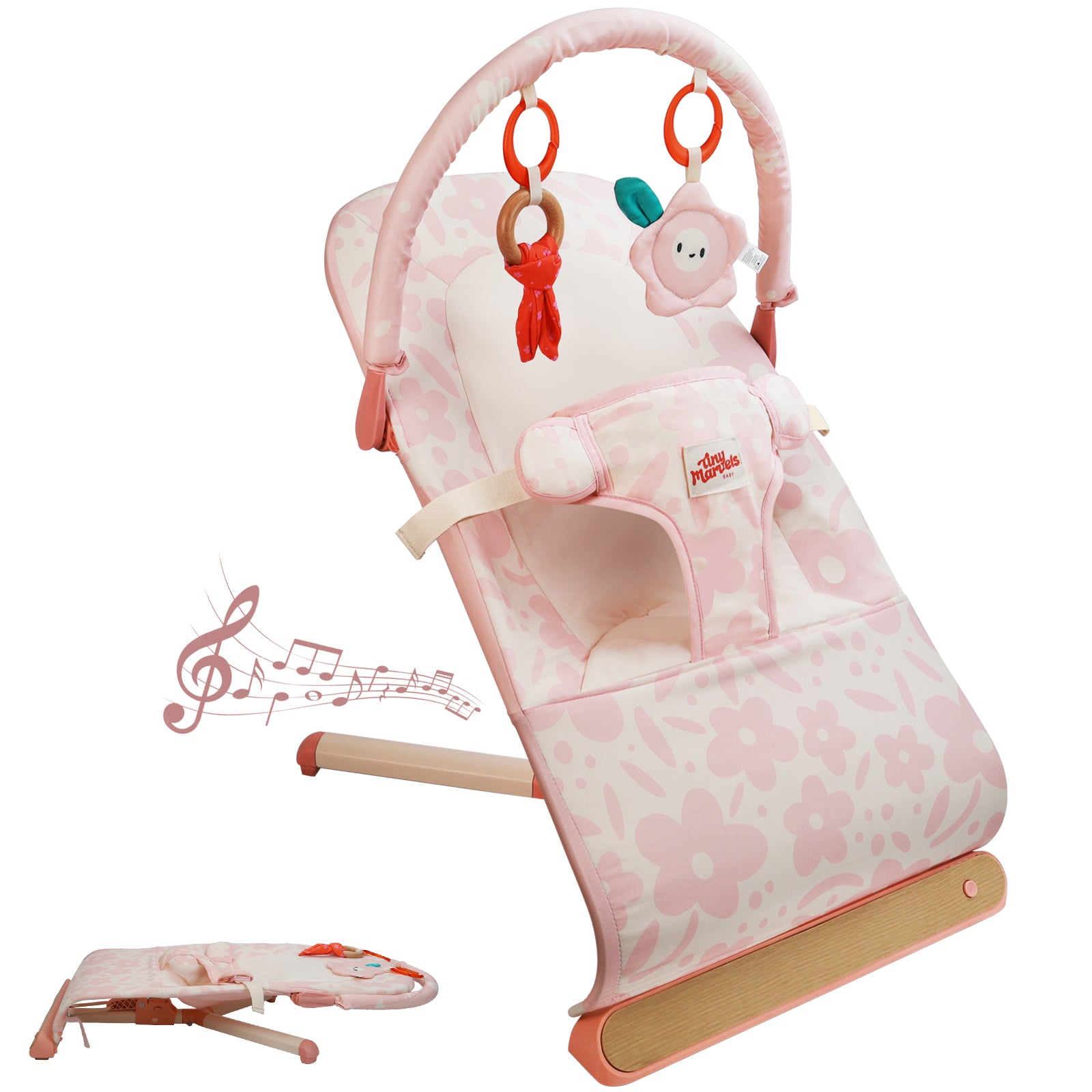 Baby Bouncer, Infants Bouncy Seat with Music(Pink Floral)