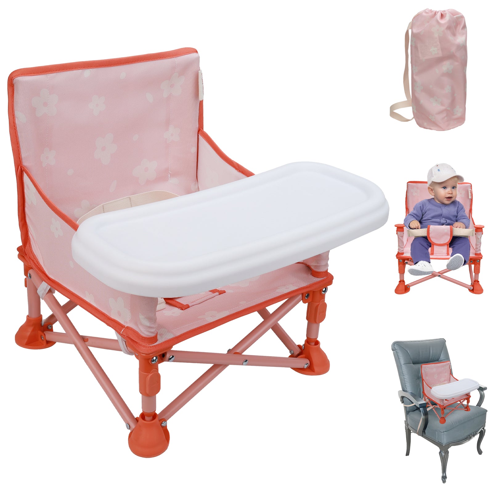 Portable 3-in-1 Baby Chair, Cozy Booster Seat(Sand Checker)
