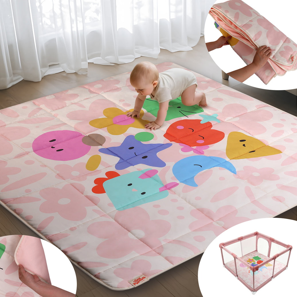 Baby Play Mat for Floor , Fits 50x50 Playpen(Blush Bloom)