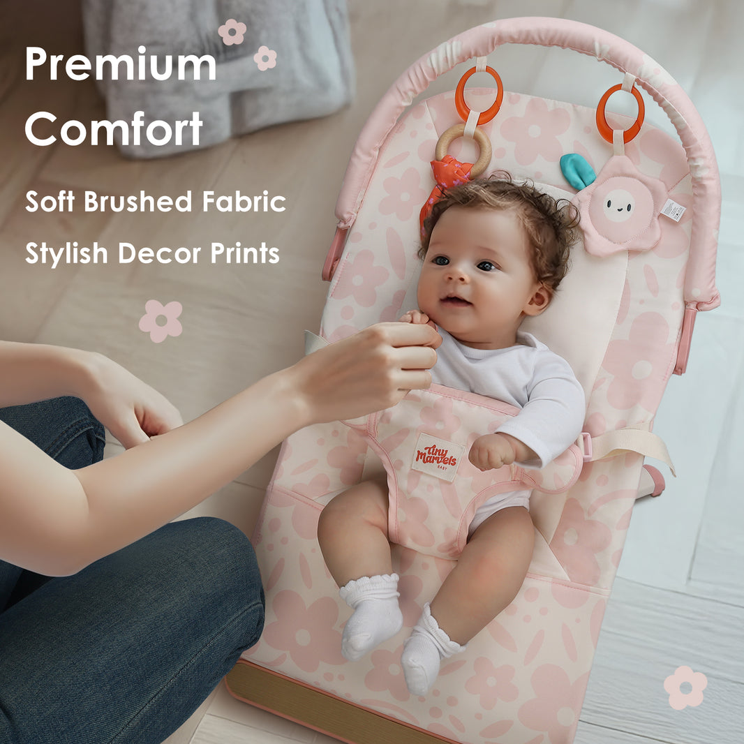 Baby Bouncer, Infants Bouncy Seat with Music(Pink Floral)