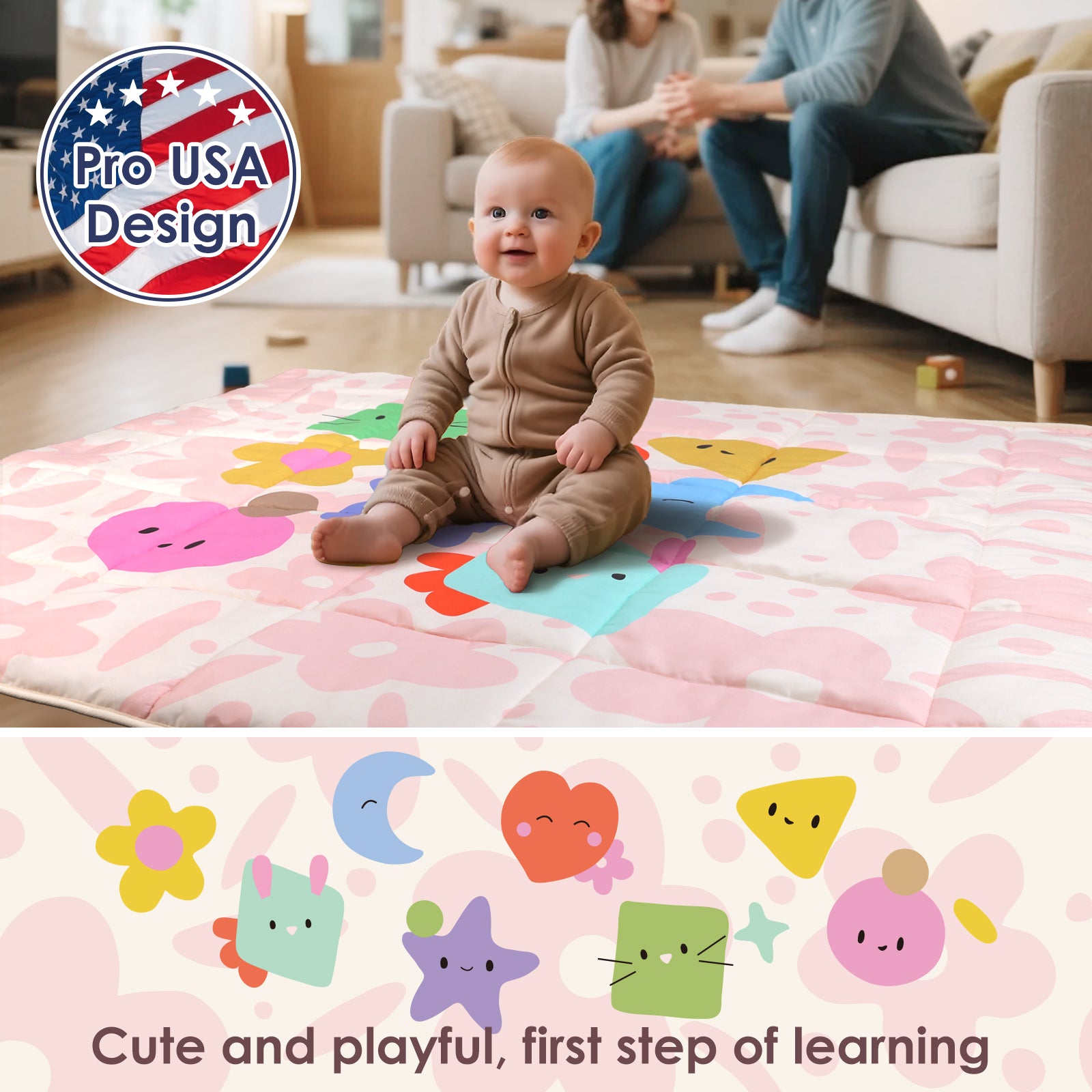 Baby Play Mat for Floor , Fits 50x50 Playpen(Blush Bloom)
