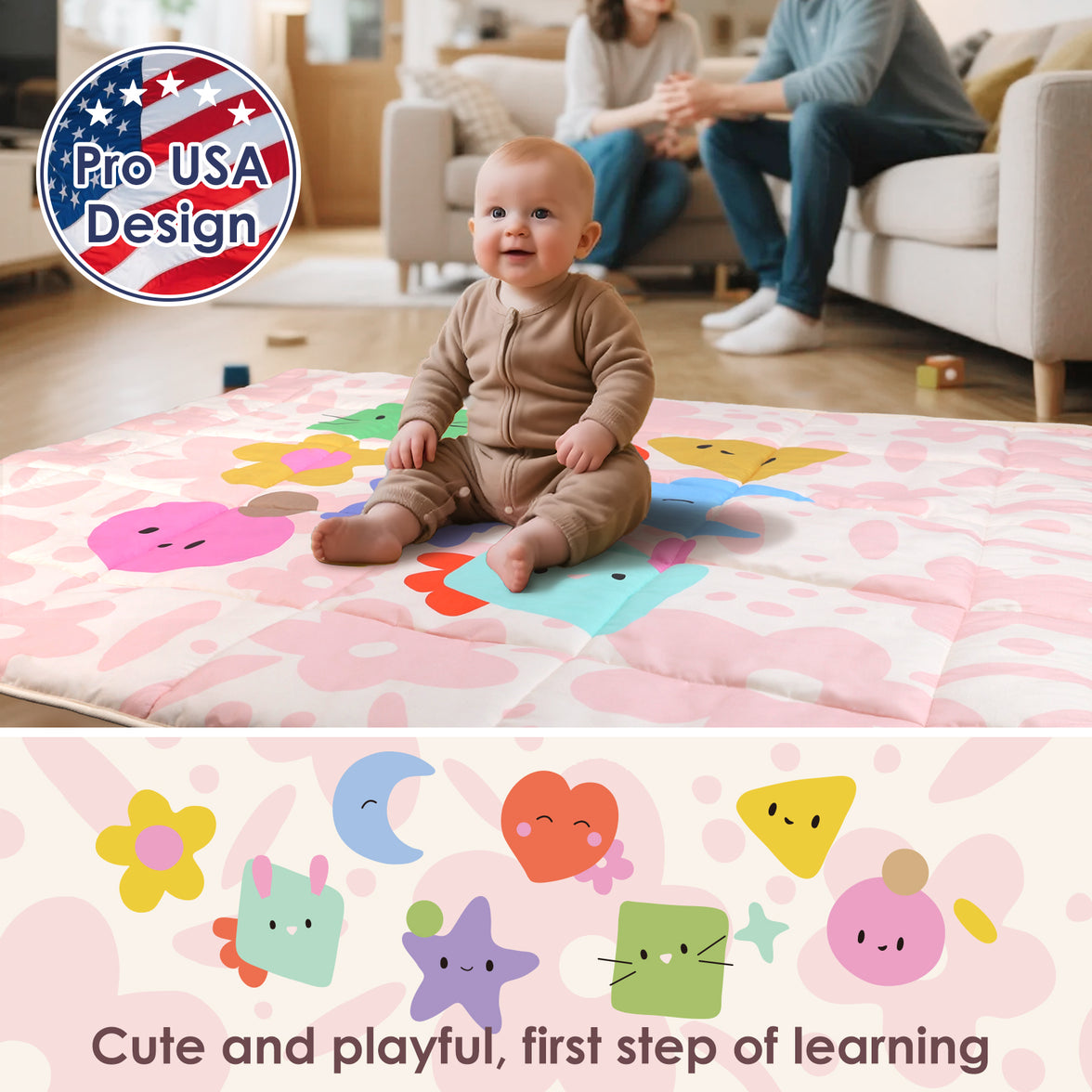 Baby Play Mat for Floor , Fits 50x50 Playpen(Blush Bloom)