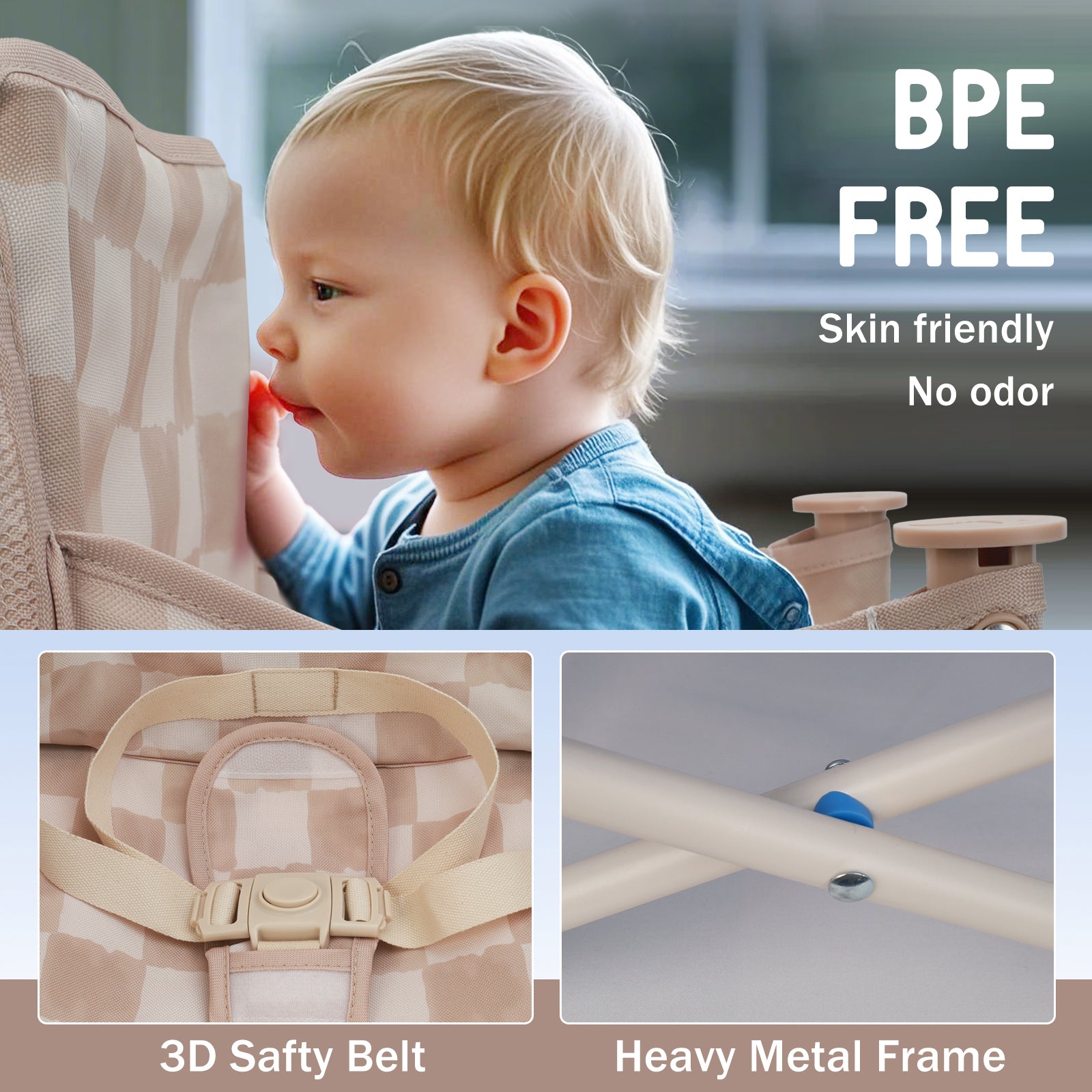 Portable 3-in-1 Baby Chair, Cozy Booster Seat(Sand Checker)