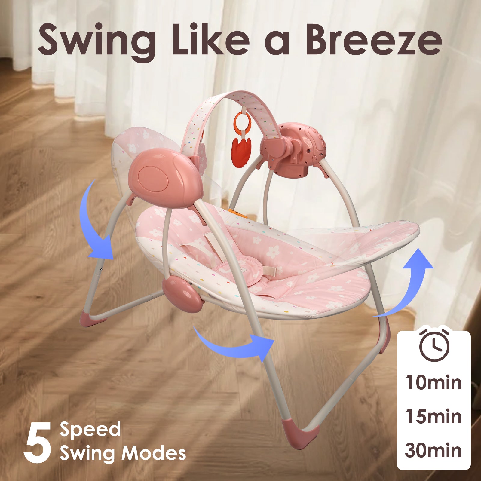Baby Swings for Infants,Portable Swing with Adaptable Speed, Music(Blush Bloom)