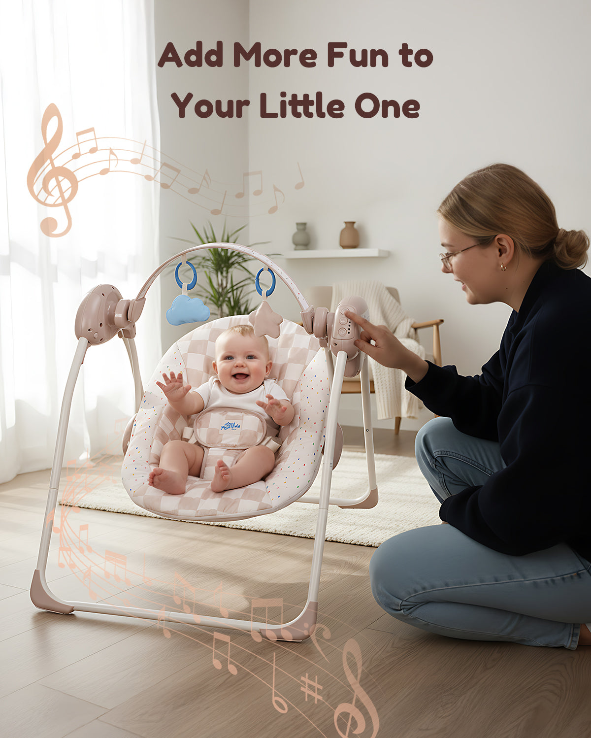 Baby Swings for Infants,Portable Swing with Adaptable Speed, Music(Sander Checker)