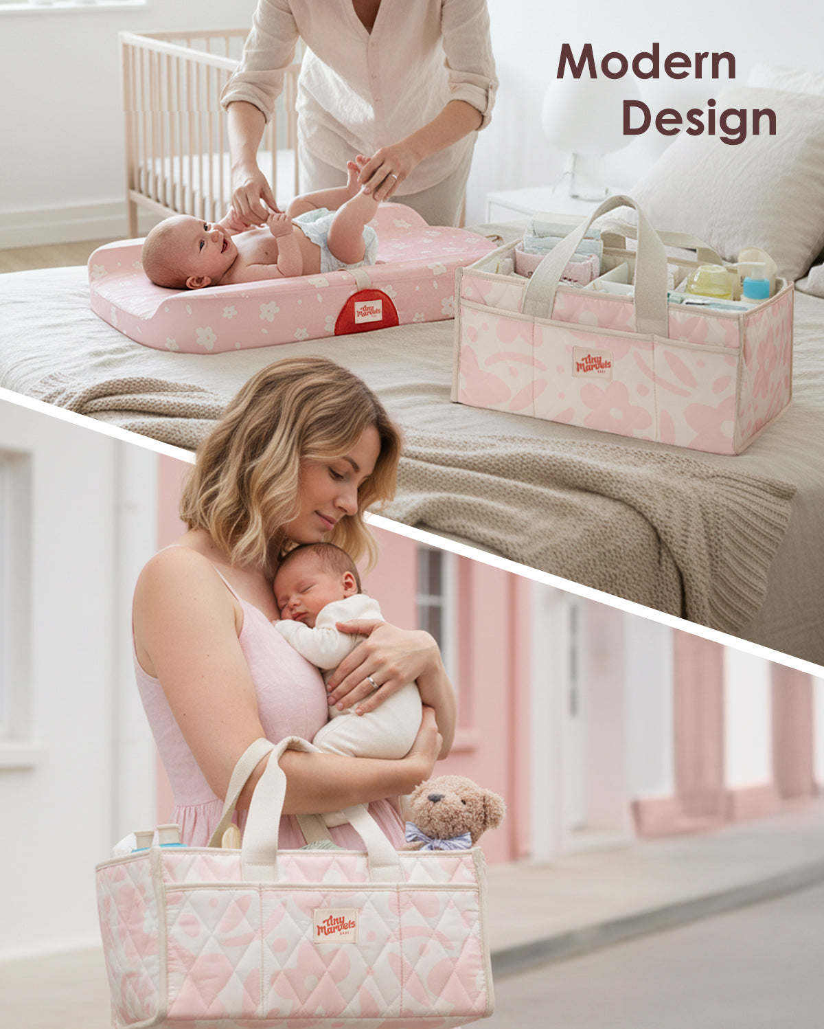 Diaper Caddy Organizer for New Parents(Pink Floral)