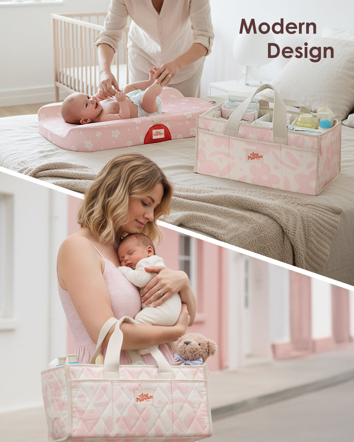 Diaper Caddy Organizer for New Parents(Pink Floral)
