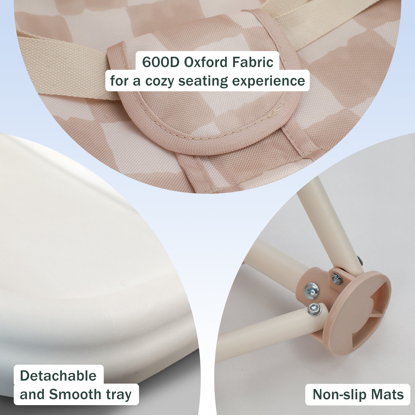 Portable 3-in-1 Baby Chair, Cozy Booster Seat(Sand Checker)
