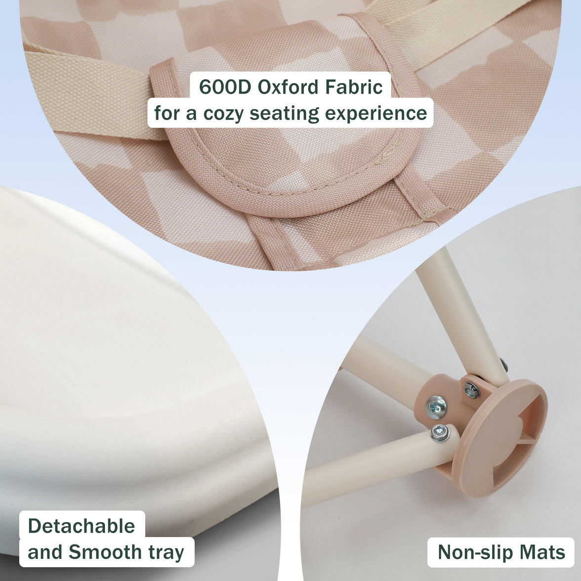 Portable 3-in-1 Baby Chair, Cozy Booster Seat(Sand Checker)
