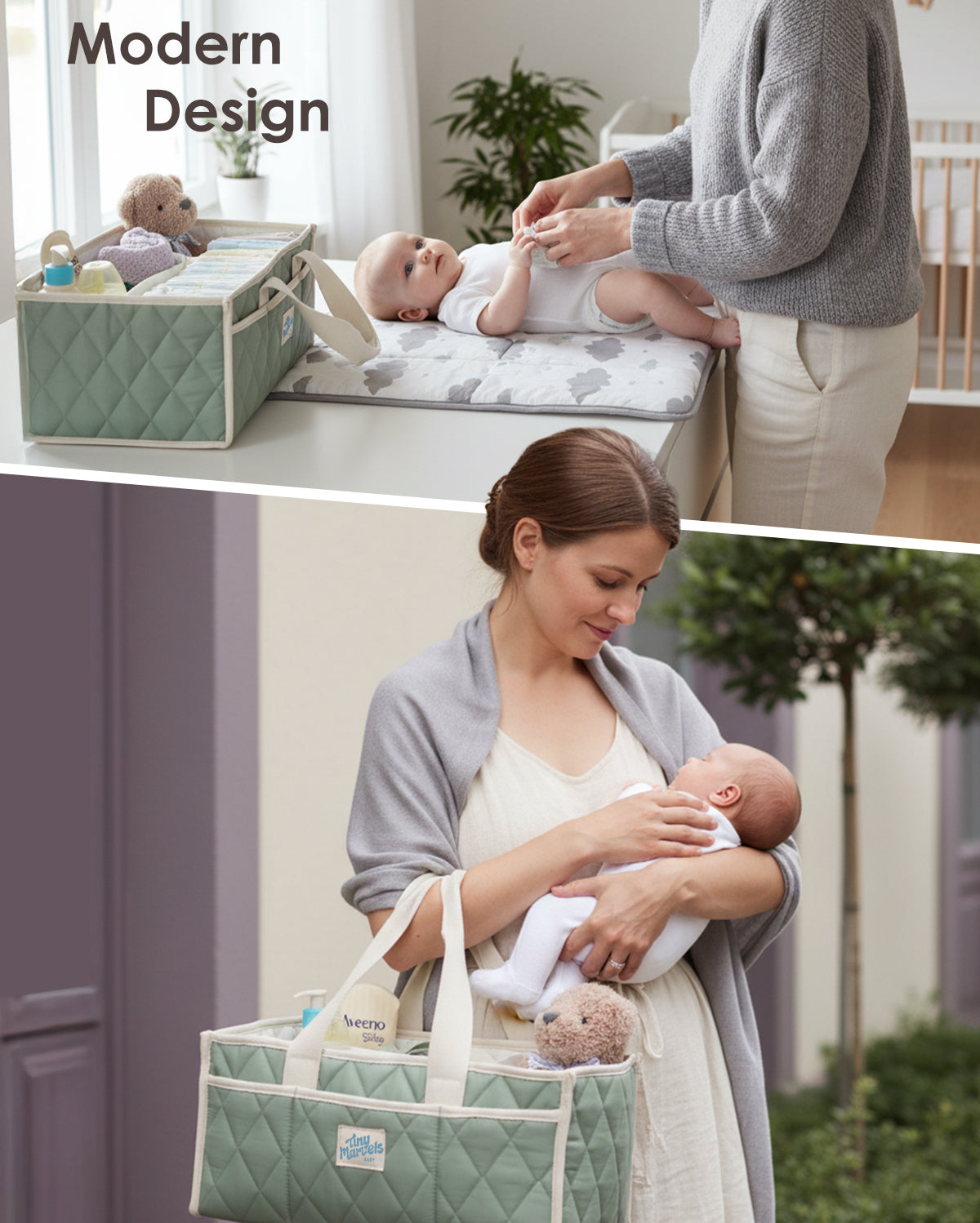 Diaper Caddy Organizer for New Parents(S Sage Green)