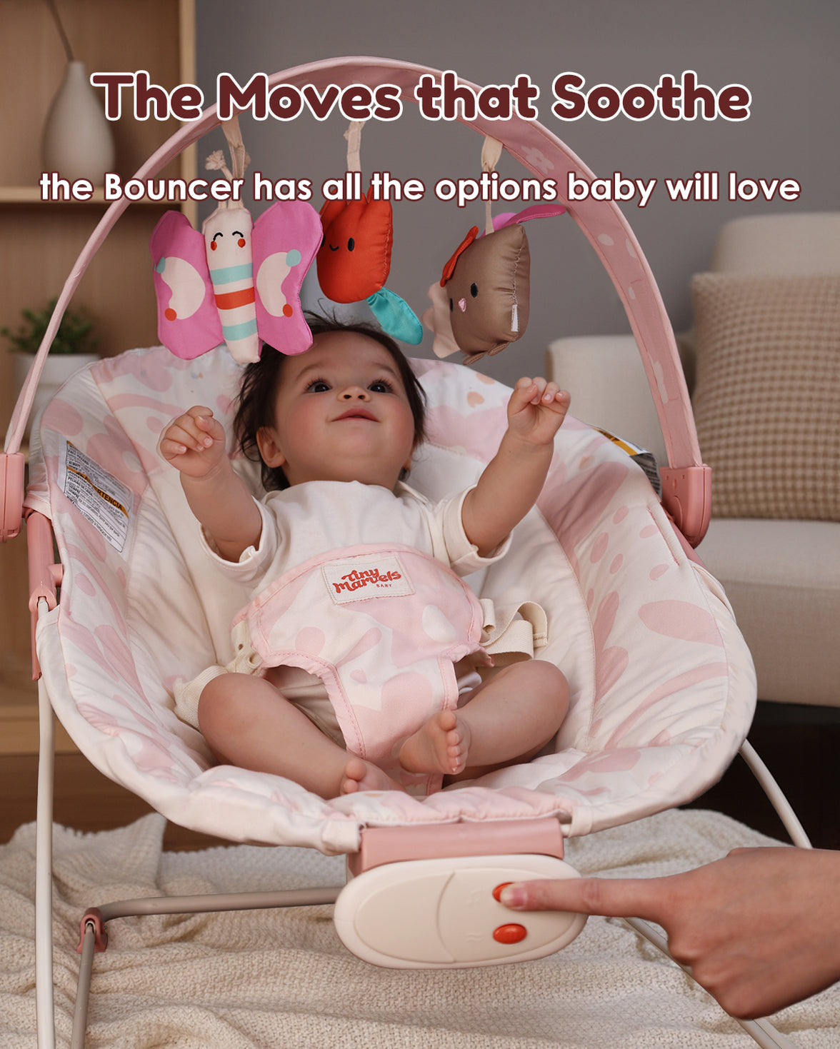 Baby Bouncer – Baby Bouncer seat, Infants Bouncy Seat with Music & Sensory Toys(Pink Floral)