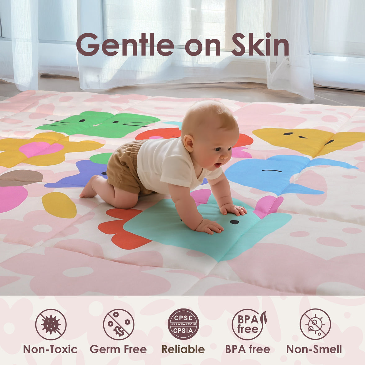 Baby Play Mat for Floor , Fits 50x50 Playpen(Blush Bloom)