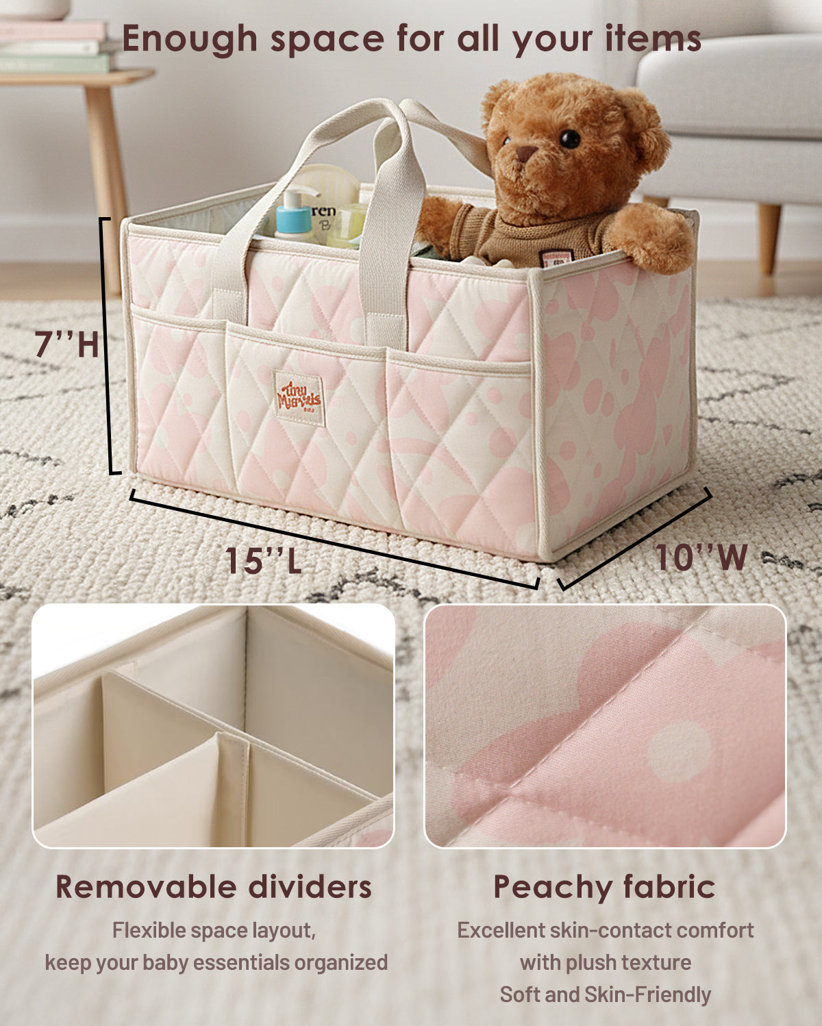 Diaper Caddy Organizer for New Parents(Pink Floral)