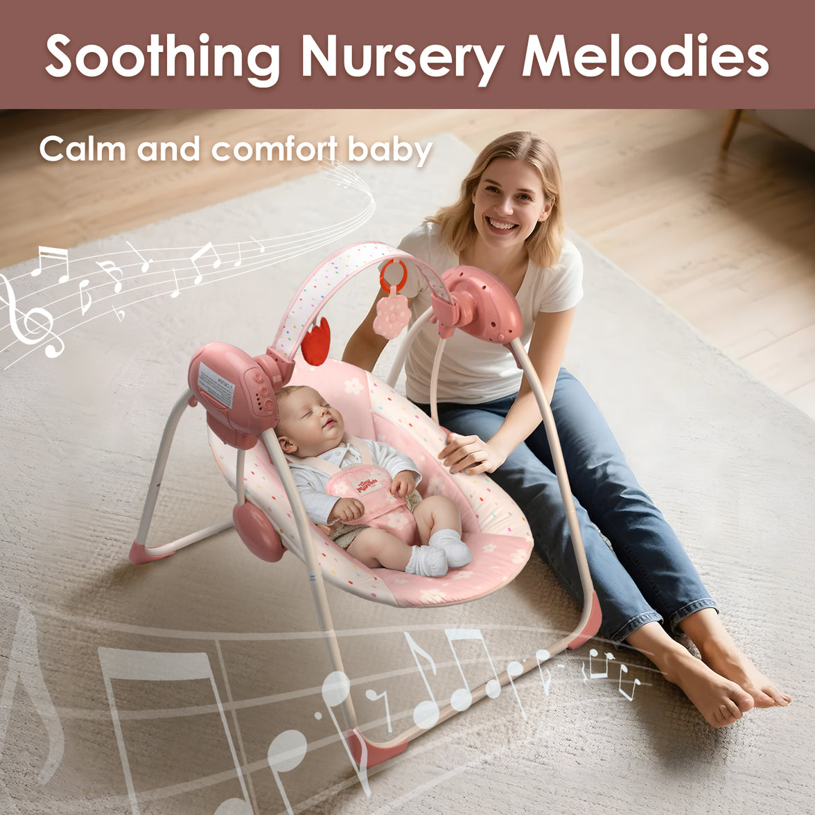 Baby Swings for Infants,Portable Swing with Adaptable Speed, Music(Blush Bloom)