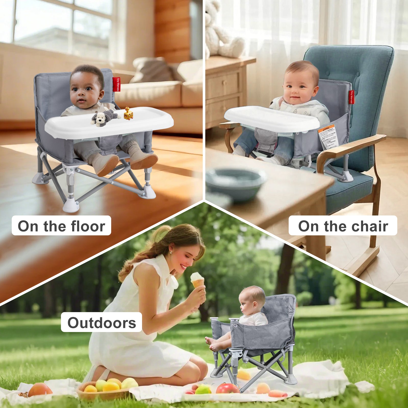 Portable 3-in-1 Baby Chair(Grey)