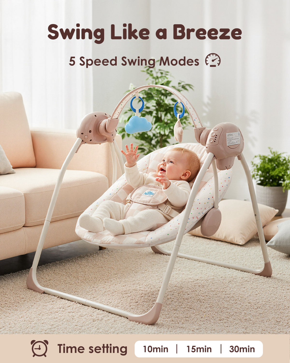 Baby Swings for Infants,Portable Swing with Adaptable Speed, Music(Sander Checker)