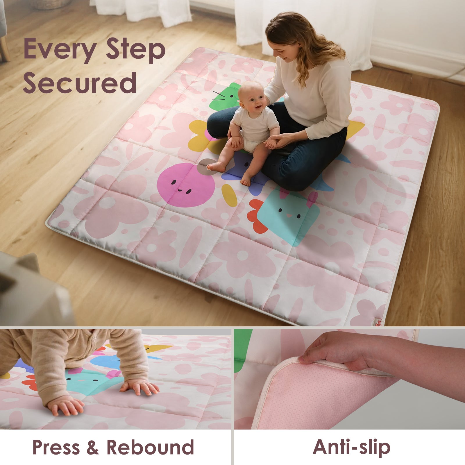 Baby Play Mat for Floor , Fits 50x50 Playpen(Blush Bloom)