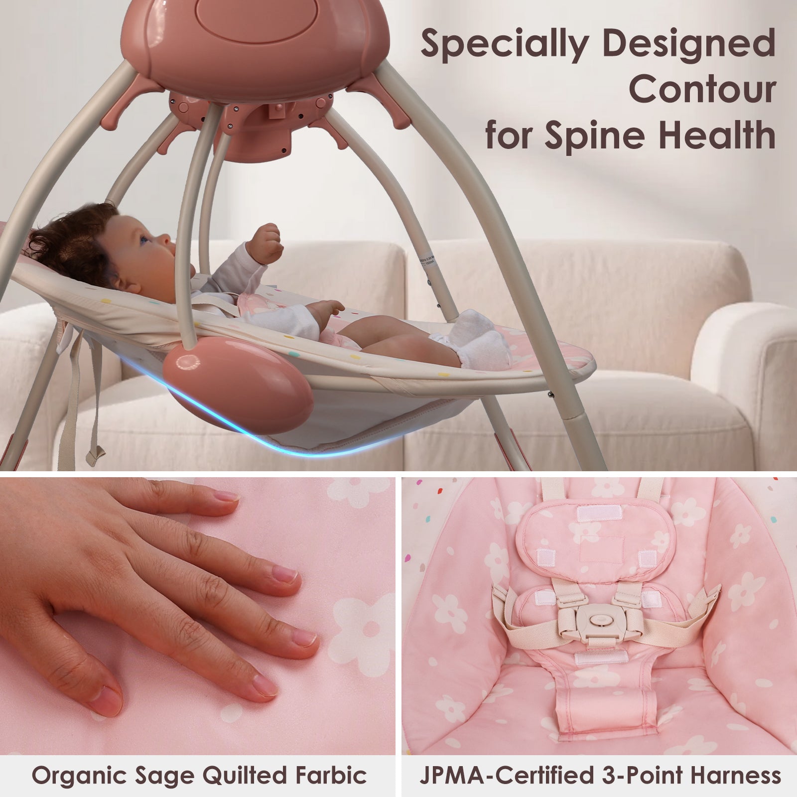 Baby Swings for Infants,Portable Swing with Adaptable Speed, Music(Blush Bloom)