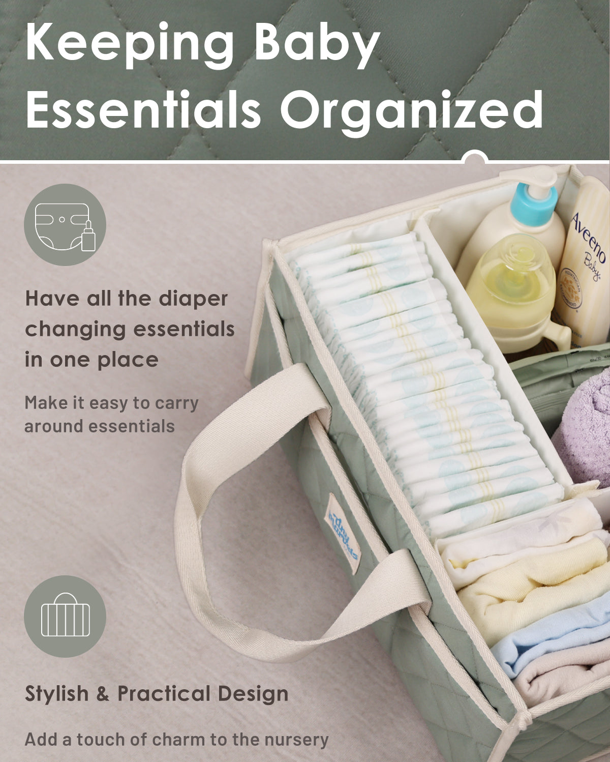 Diaper Caddy Organizer for New Parents(S Sage Green)