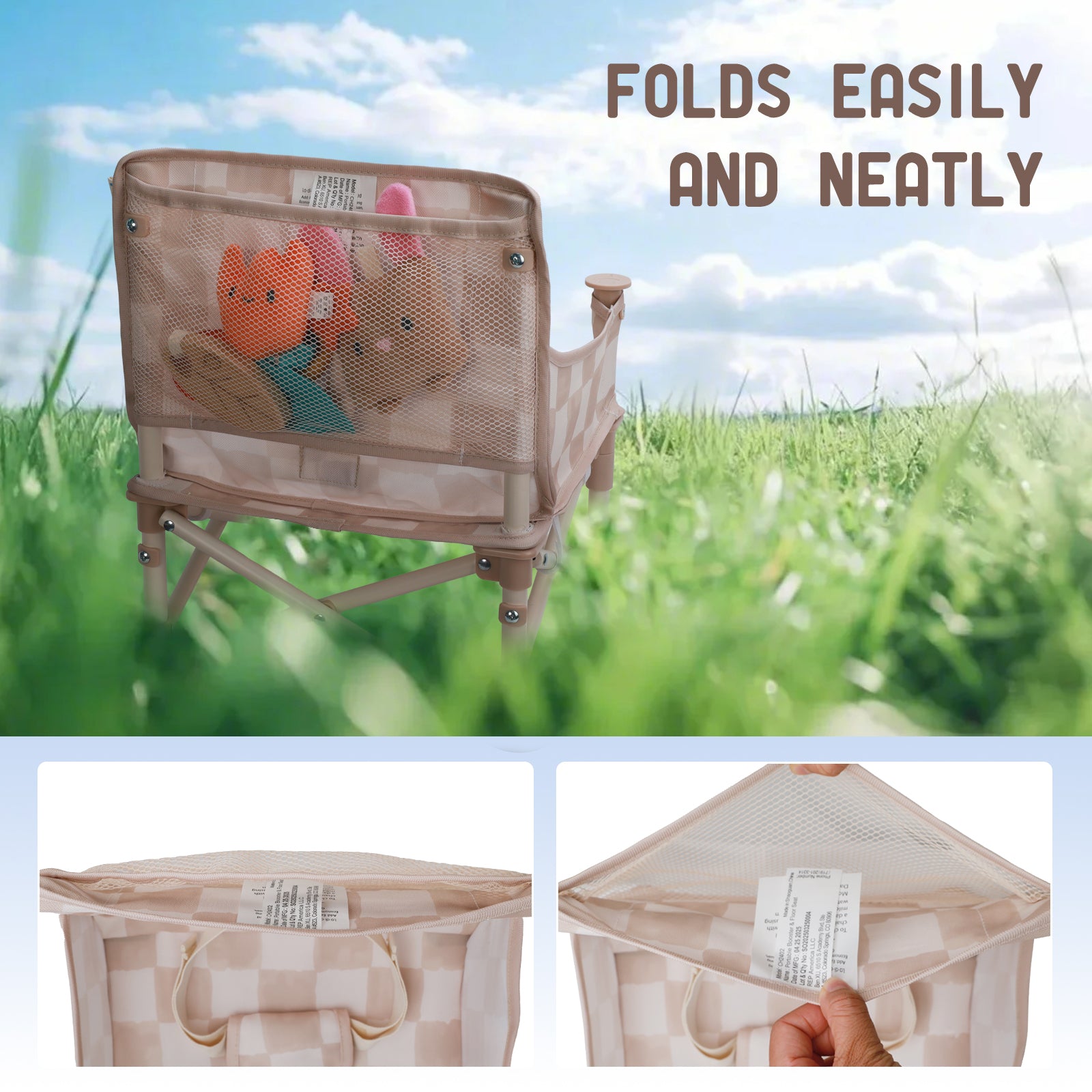 Portable 3-in-1 Baby Chair, Cozy Booster Seat(Sand Checker)