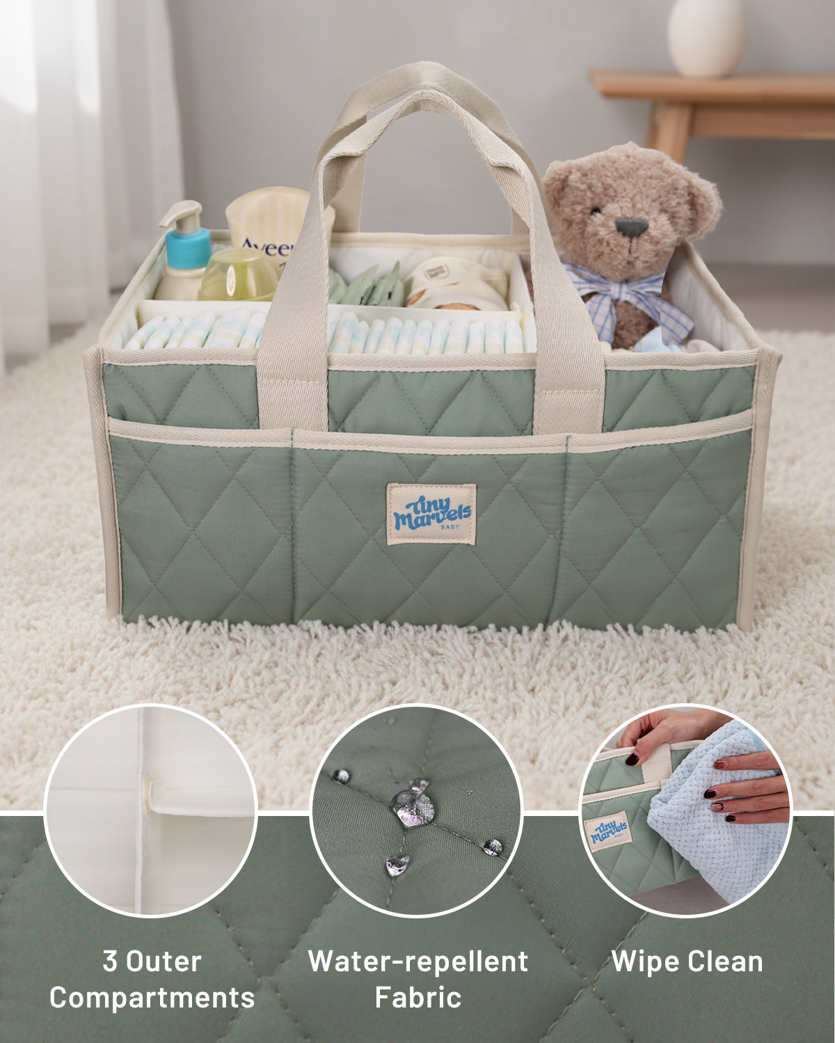 Diaper Caddy Organizer for New Parents(S Sage Green)