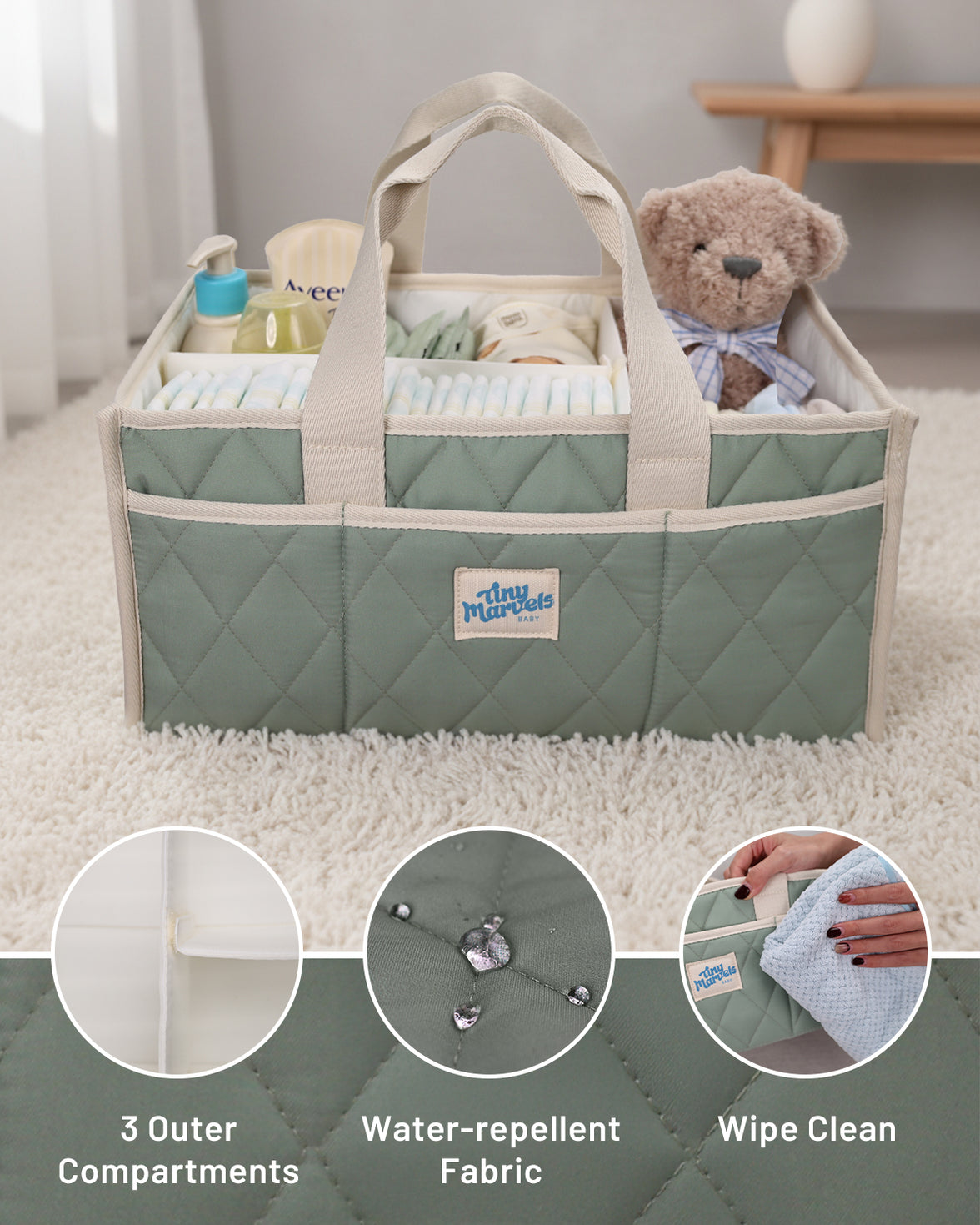 Diaper Caddy Organizer for New Parents(S Sage Green)