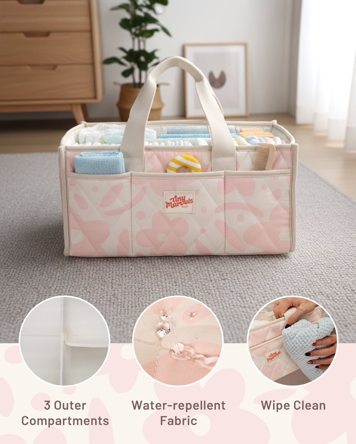 Diaper Caddy Organizer for New Parents(Pink Floral)