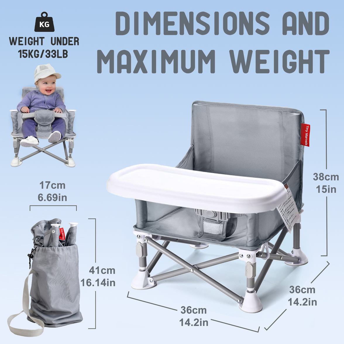 Portable 3-in-1 Baby Chair(Grey)