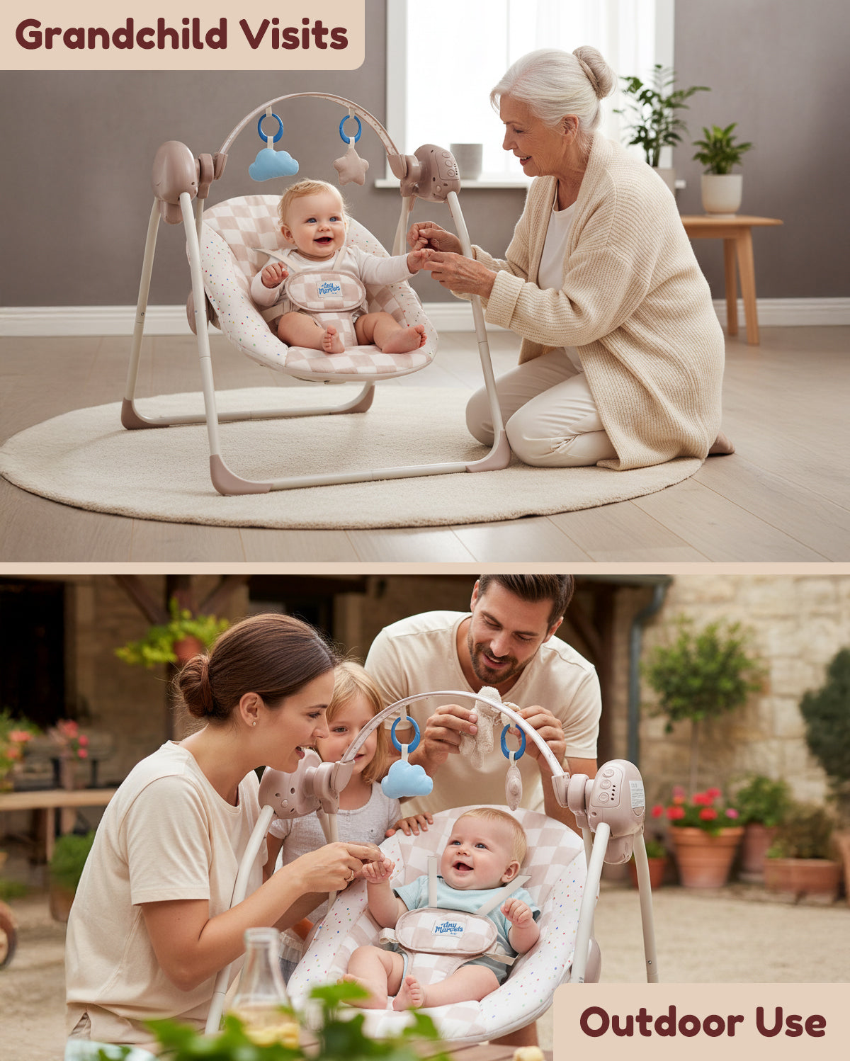 Baby Swings for Infants,Portable Swing with Adaptable Speed, Music(Sander Checker)