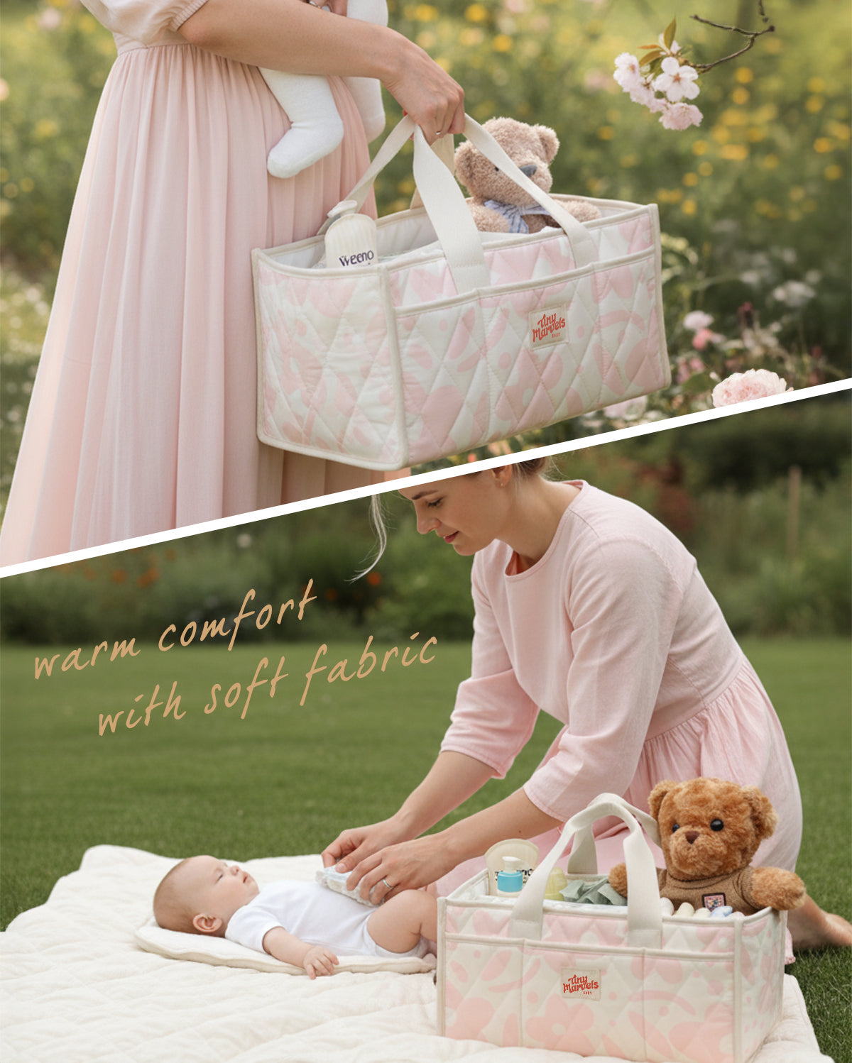 Diaper Caddy Organizer for New Parents(Pink Floral)
