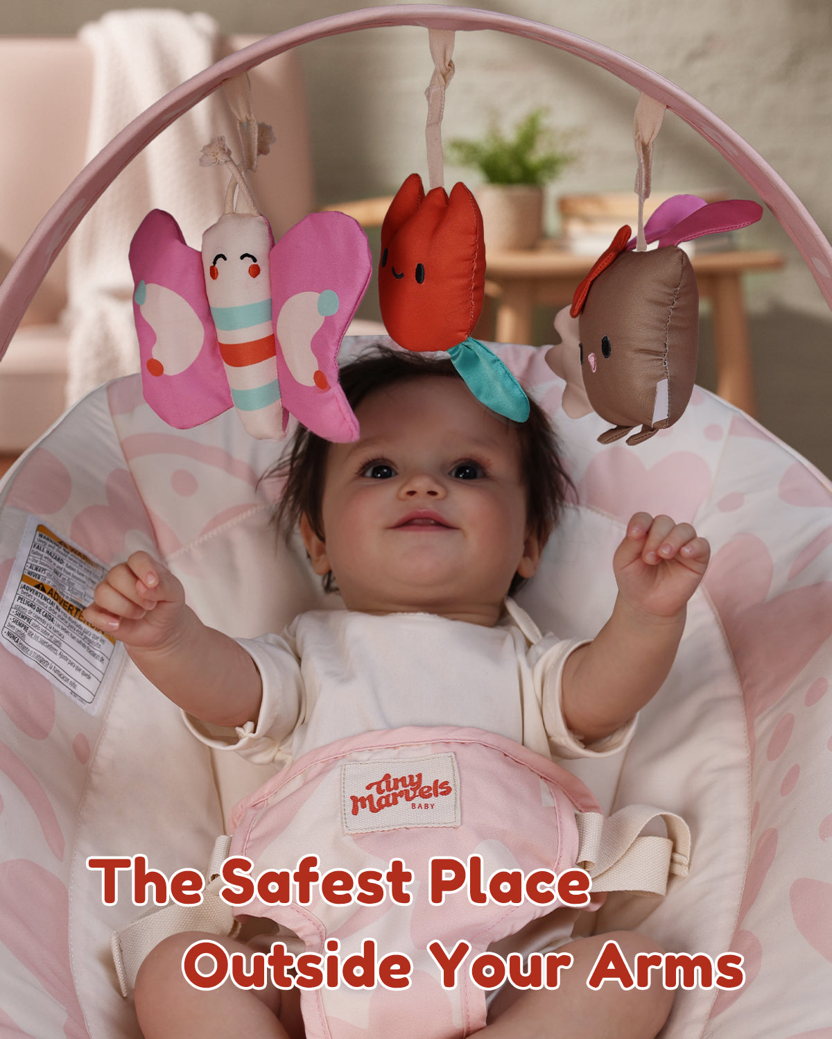 Baby Bouncer – Baby Bouncer seat, Infants Bouncy Seat with Music & Sensory Toys(Pink Floral)