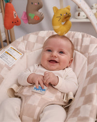 Baby Bouncer – Baby Bouncer seat, Infants Bouncy Seat with Music & Sensory Toys (Sand Checker)